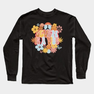 7th Birthday Retro Groovy Shirt, Seven Is a Vibe 7 Year Old Birthday Long Sleeve T-Shirt